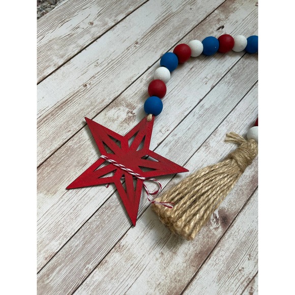 ⤵️🆕 Patriotic handmade Wood Bead Garland | Farmhouse garland | 4th of July - Picture 8 of 12